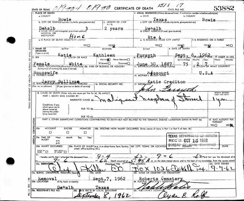 Texas, Death Certificates, 19031982